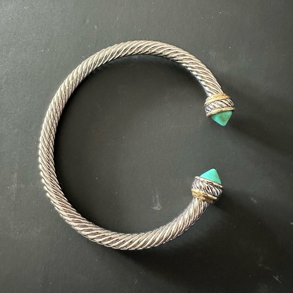 Textured bangle in with turquoise ends - Picture 1 of 2